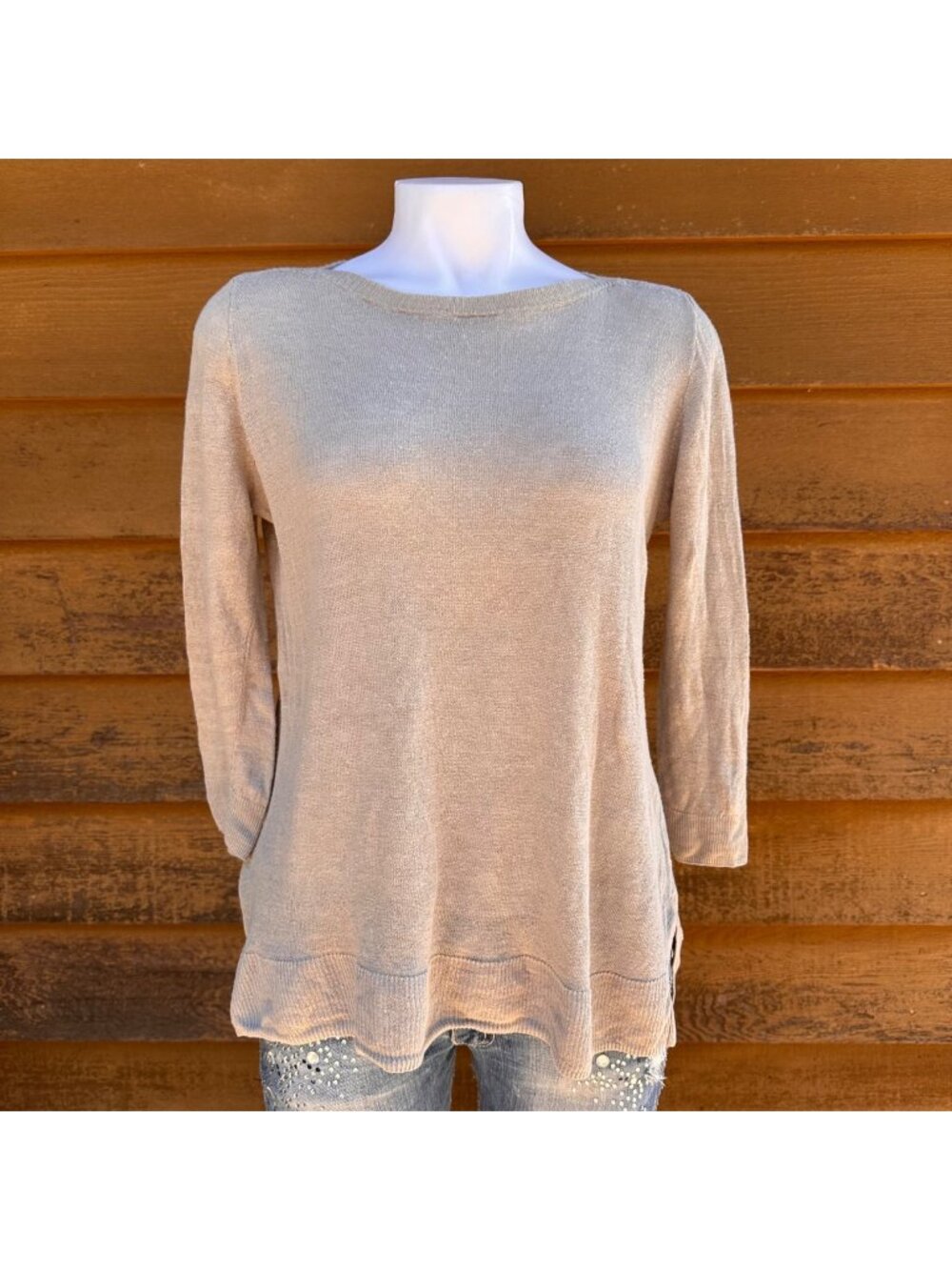 Madewell Beige Lightweight Knit Sweater With Boatneck & 3/4 Sleeves - Size S